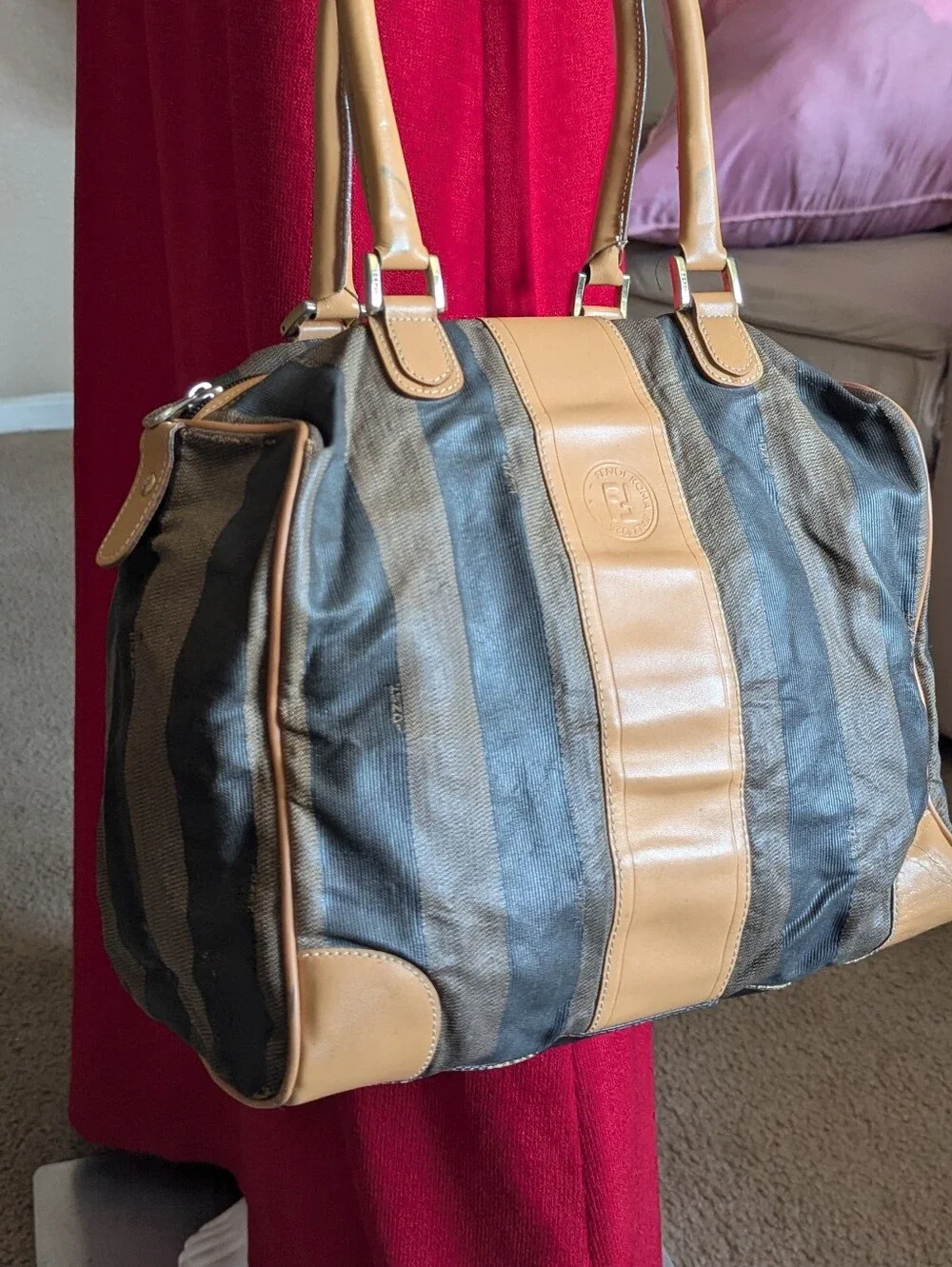 Fendi Brown and Tan Striped Duffel Bag
